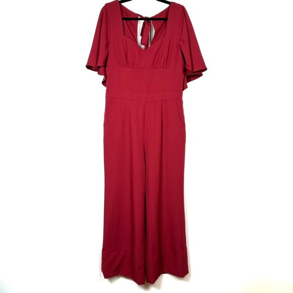 Voodoo Vixen Zoey Wide Leg Jumpsuit Womens XL Maroon Red Holiday Flutter HEMMED - Picture 1 of 16